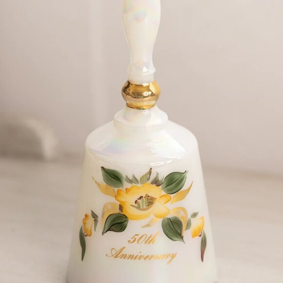 Vintage Fenton Iridescent Milk Glass Anniversary Musical Bell - Picture 2 of 4